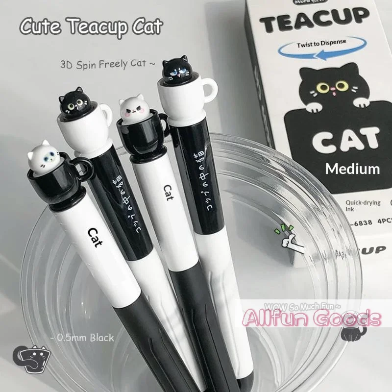 [TG835]Cute Teacup Cat Gel Pens 0.5mm Fun Animal Quick Dry Pen Creative Rotating Cat Pocket Pen For School & Office Use image 5