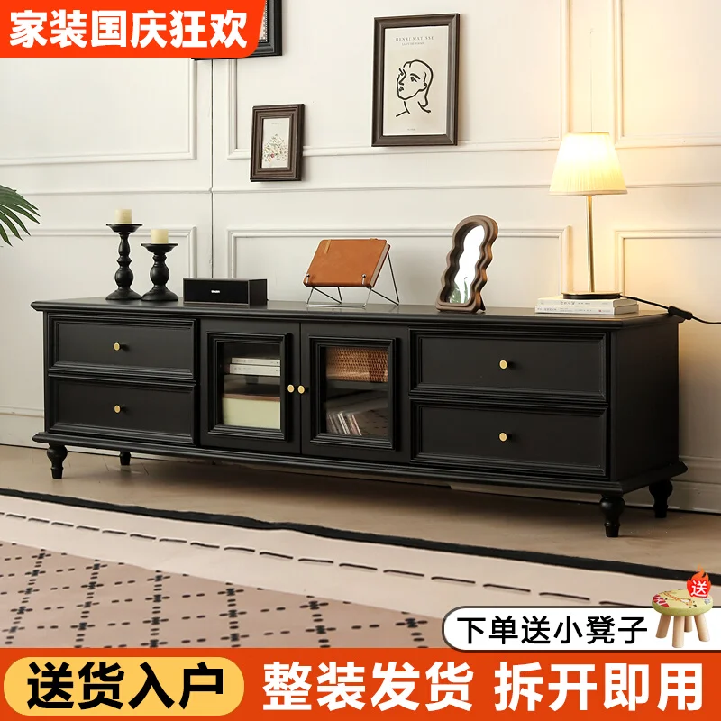 

Solid wood TV cabinet, living room, home medieval style floor locker, floor cabinet, small apartment, American retro TV cabinet
