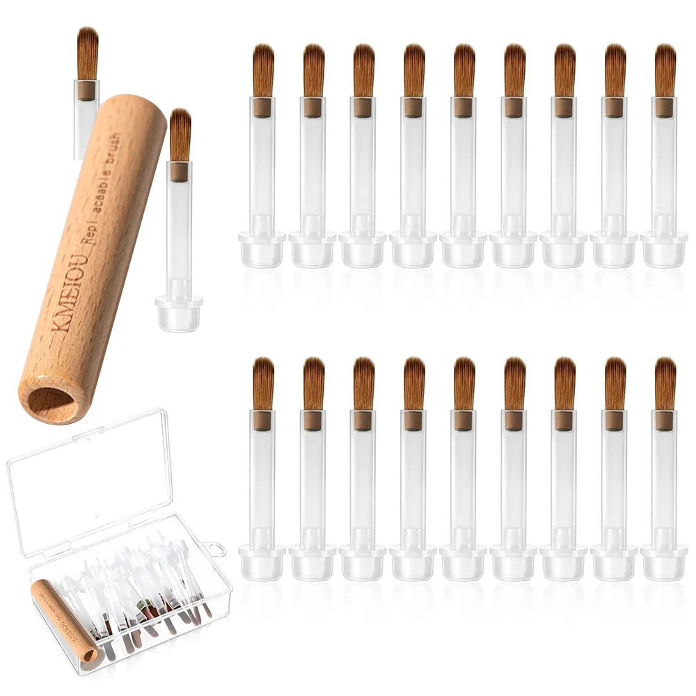 20 Pincéis Descartáveis para Unhas com Cabo de Madeira, Pincel de Reposição para Esmalte em Gel com Estojo, para Base, Top Coat e Ferramentas de Salão