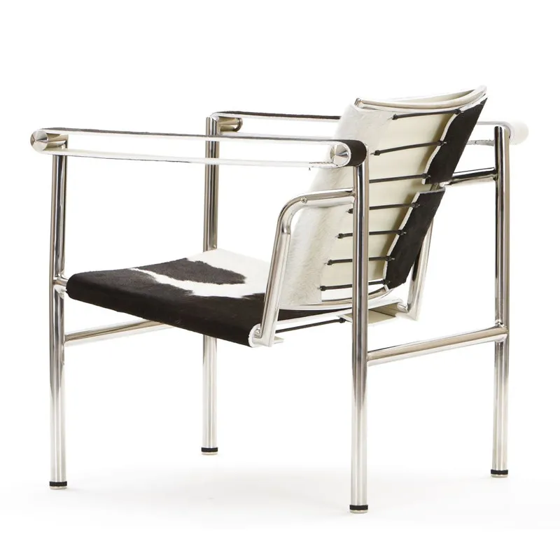 

Second-hand recliner simple steel tube cow fur dining chair for home use