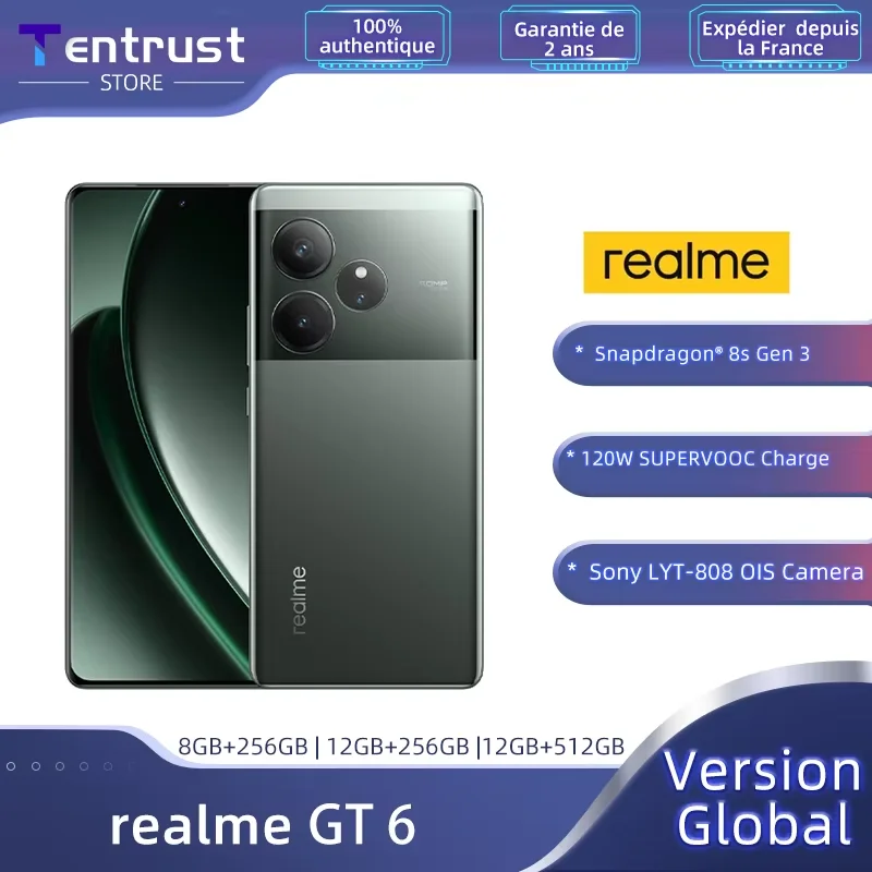 Version mondiale de realme GT 6 GT6 5G smartphone 6.78" 120Hz écran Snapdragon 8s Gen 3 Sony LYT-808