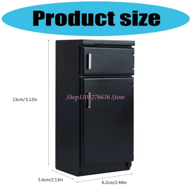 ثلاجة R6FD لبيوت الدمى، قطعة زخرفية خشبية سوداء لمشهد صغير