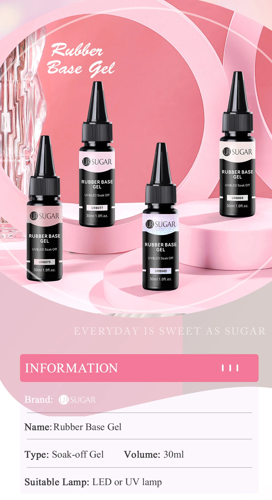 UR SUGAR 30 ml Nude-Gummi-Basisgel, kein Abwischen, Nachfüllpaket für Decklack, großes Volumen, semipermanenter Lack, UV-LED, Nagelkunst-Maniküre – Detail 1