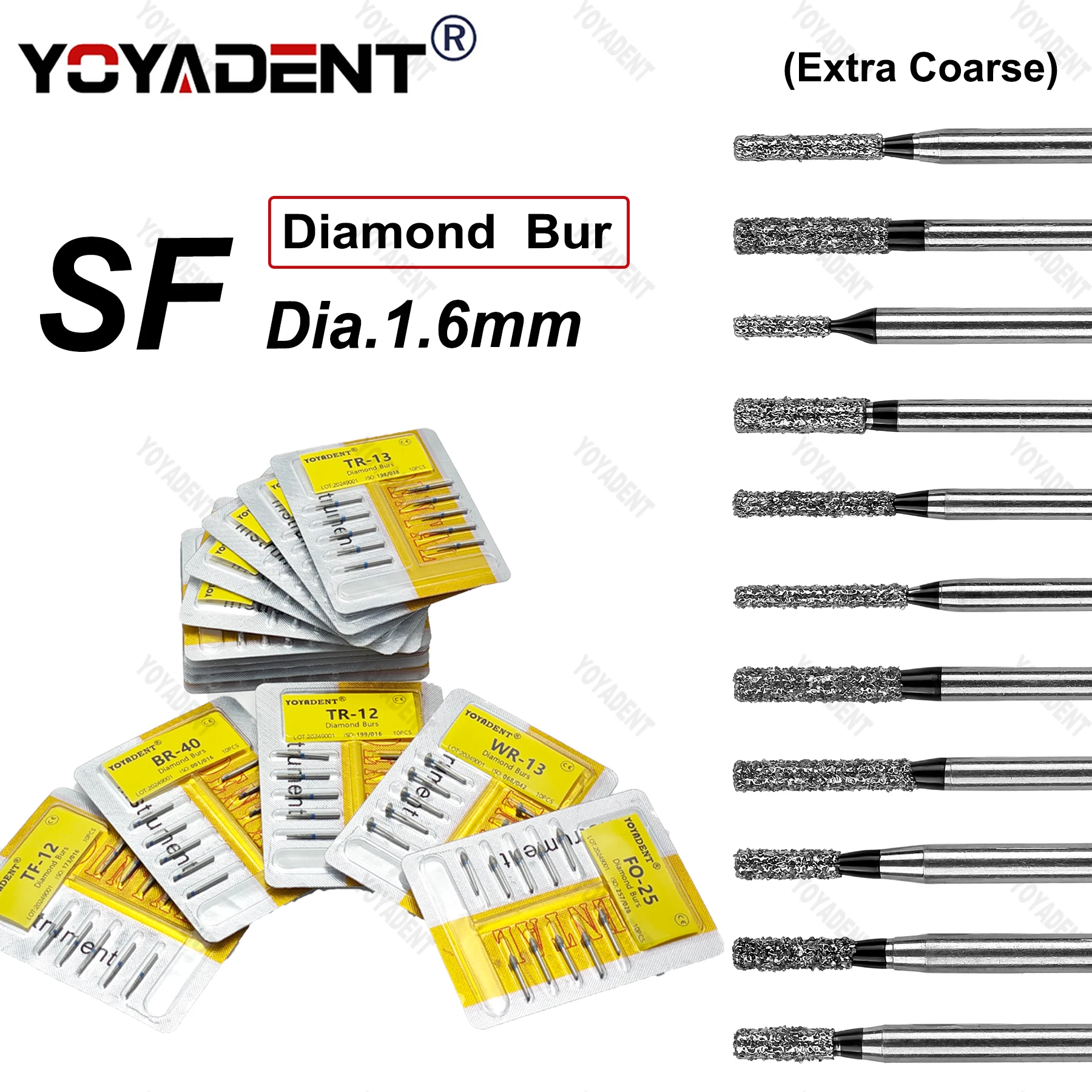 

10pcs/Pack CF Type Extra Coarse Dental Diamond Burs Dentistry Drill For High speed Handpiecess Dentistry Lab Polishing Dia.1.6mm