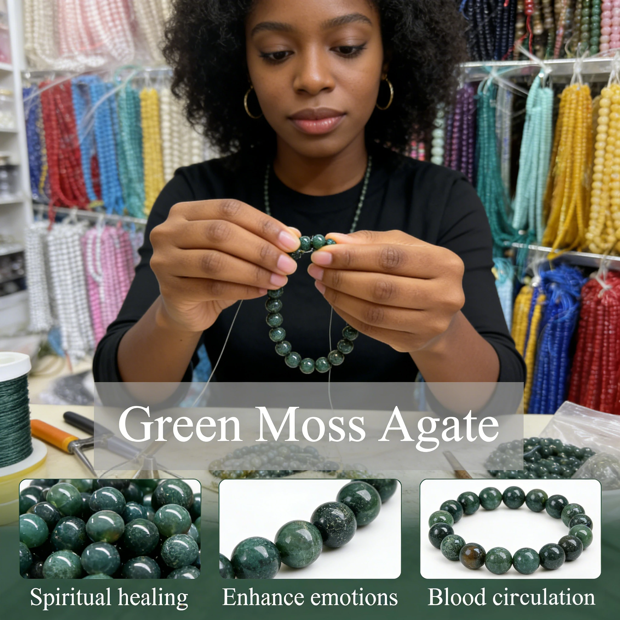 

Loose Natural Green Moss Agate Round Bead 4mm 6mm 8mm 10mm Gemstone For DIY Jewelry Making Bracelet Necklace Jewelry Accessories