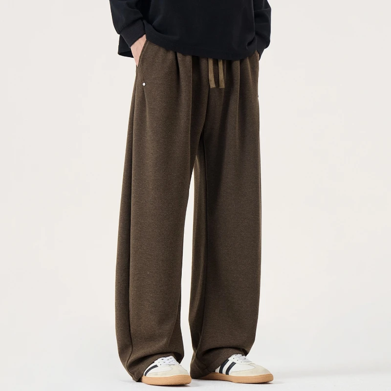 Acetate Wool Knitted Casual Pants with Elastic Waistband for Men, Loose and Comfortable Straight Leg Pants
