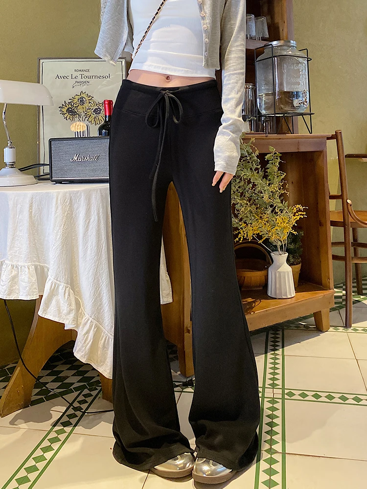 Amerykańskie spodnie do jogi z wysokim stanem i rozszerzanymi nogawkami, damskie spodnie sportowe z głębokim wycięciem, spodnie z prostymi nogawkami, wygodne spodnie codzienne.