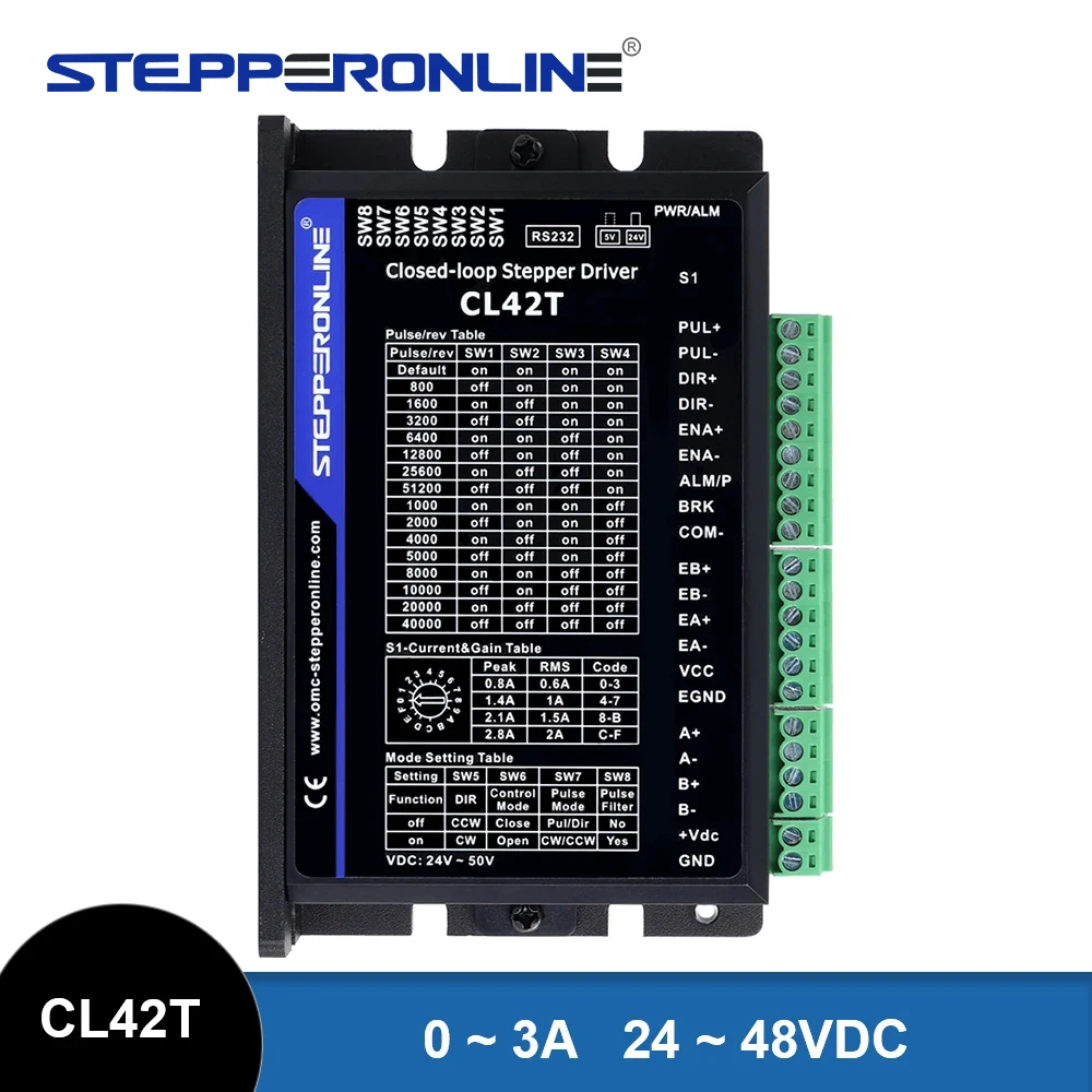 STEPPERONLINE Nema17 sterownik krokowy z zamkniętą pętlą 0-3,0A 24-48VDC sterownik silnika krokowego sterownik CNC dla Nema 11,14,17 CL42T