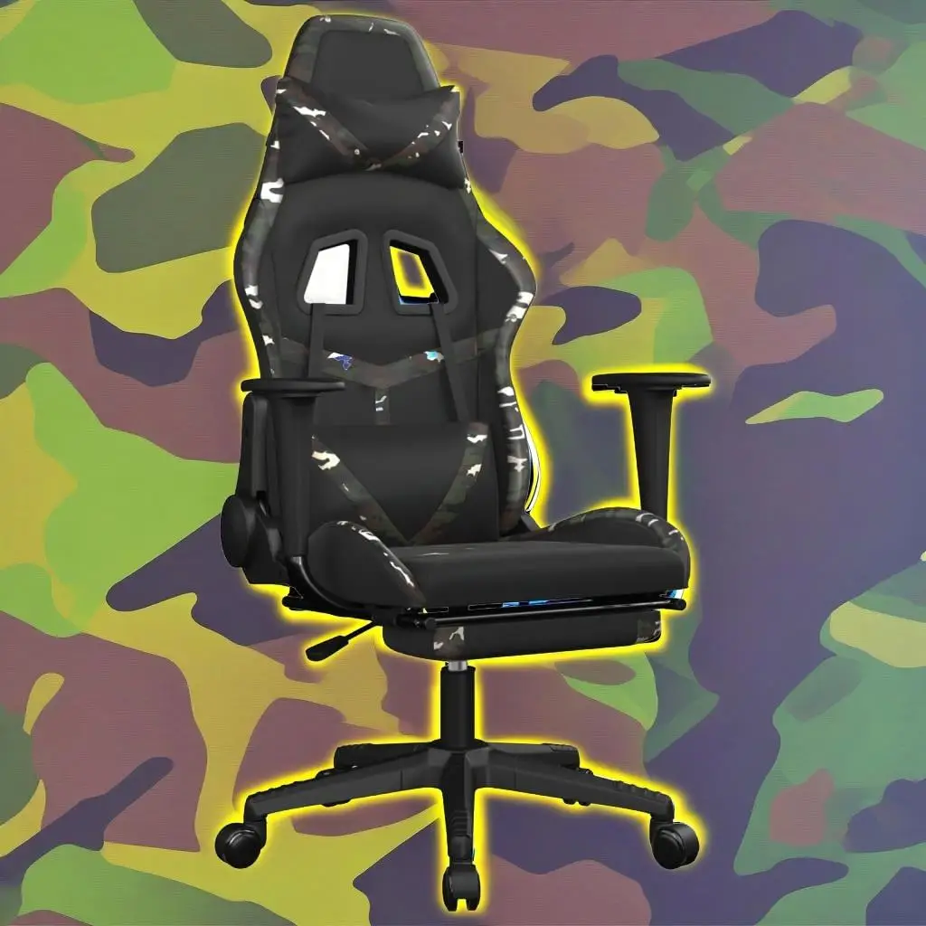 Ergonomic Gaming Chair with Footrest - Black & Camouflage Faux Leather for Comfort