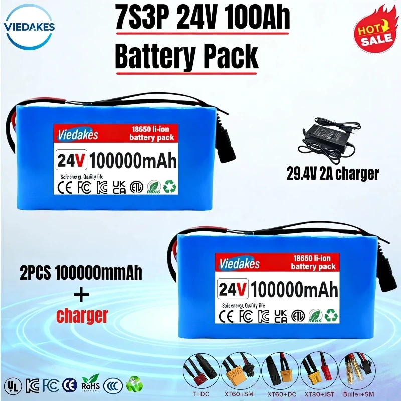 

24V 100Ah 7S3P 18650 Rechargeable Battery Pack, with 29.4V 2A Charger, for Electric Wheelchair & Portable Power Supply