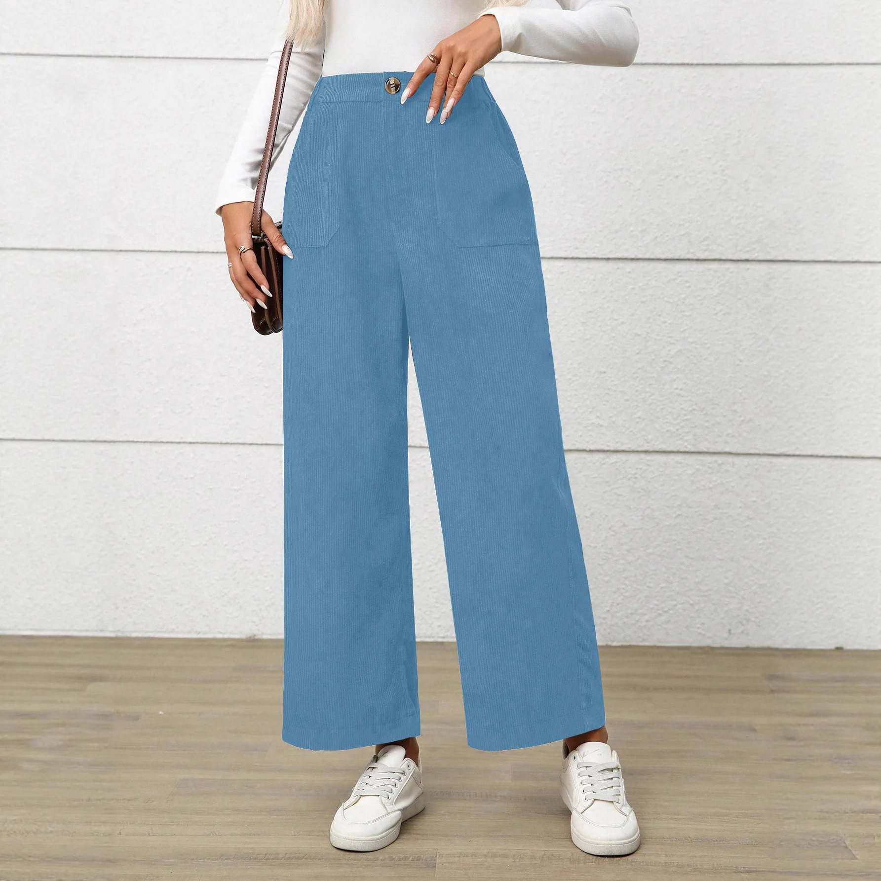 Pantalon ample à jambes droites pour femme, confortable, décontracté, polyvalent, mode, taille élastique, bas de bureau quotidien, automne et hiver