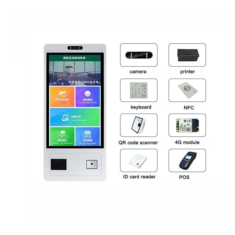 Hotel Kiosk 27" Bill Payment Ticket Kiosk Self Check in Passport Scanner Card Dispenser Kiosk Cash Recycler Machine