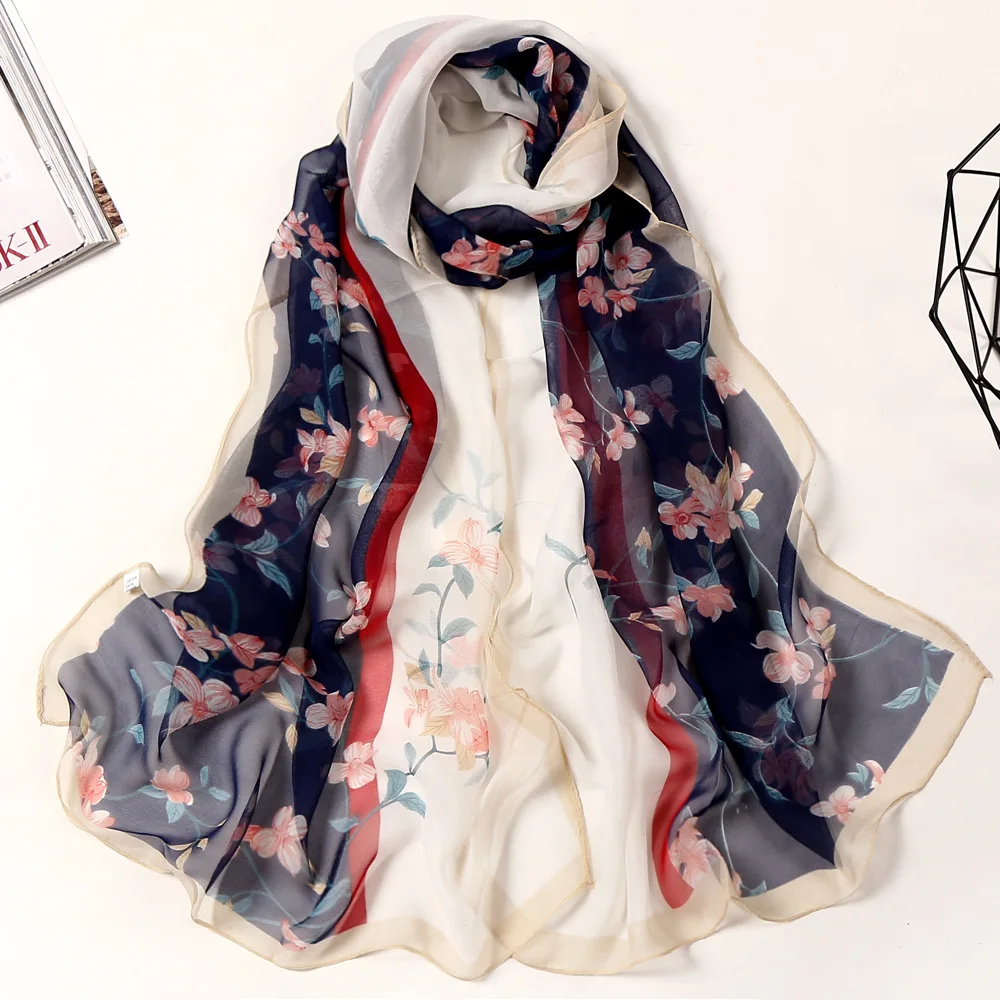 Creatività Two-tone Flower scialle lungo Chiffon Georgette Women Fashion Wraps Bandana sciarpa di seta Foulard elegante fazzoletto da collo Hijab