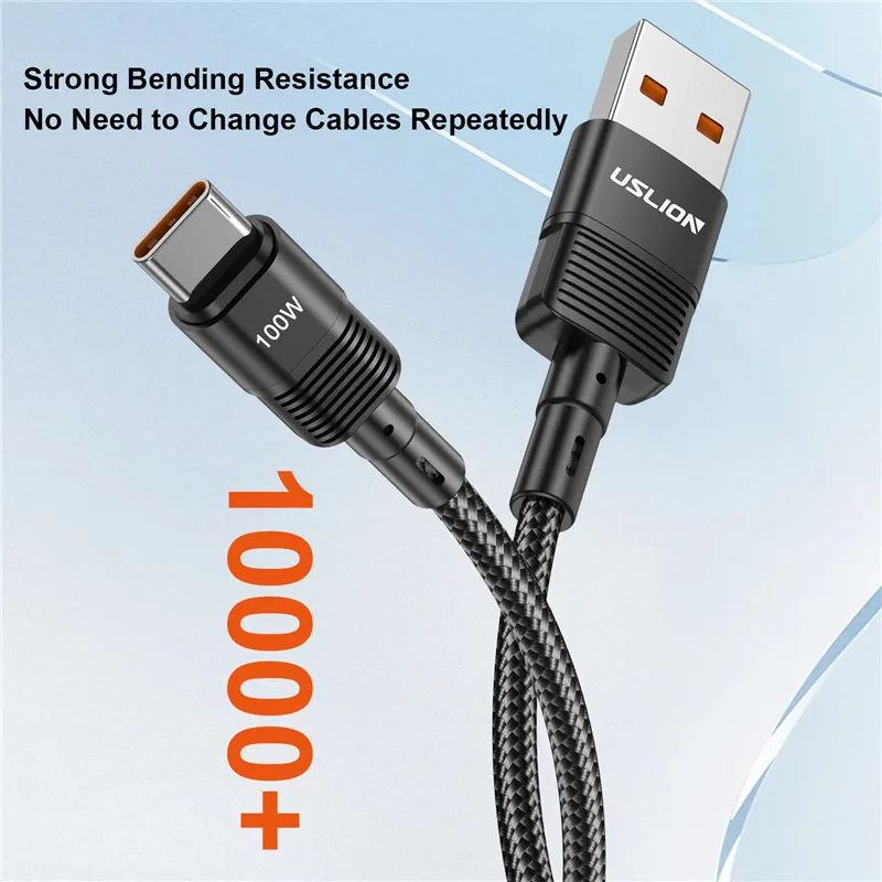 USLION 7A USB C Fast Charging Cable Moble Phone Quick Charger For Huawei P40 Pro P30 100W Wire USB Type-C Data Cord For Samsung