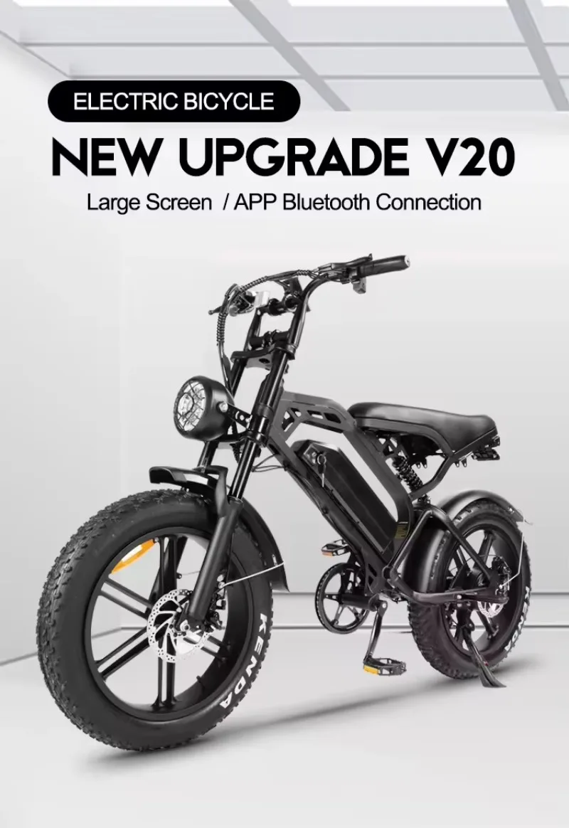 

V20 Pro Electric Bike 48V 15Ah 20*4inch Fat Tire Bicycle 7 Speed Full Suspension Lithium Battery Electric Mountain Bicycle