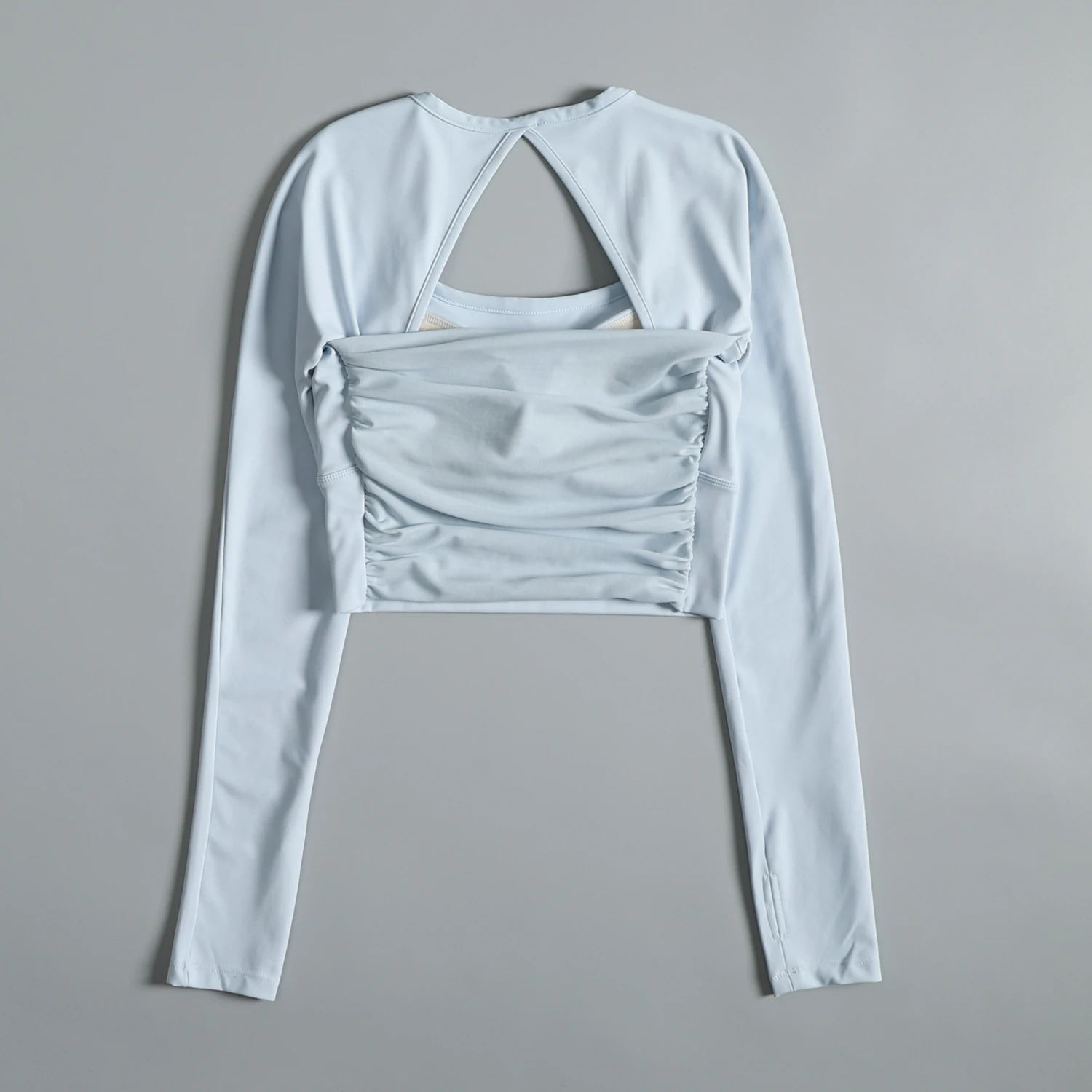 Women's Yoga Clothes Long Sleeve with Chest Pad Hollow out Running Training Quick Dry Slim Fit Fitness Sports Top U Neck