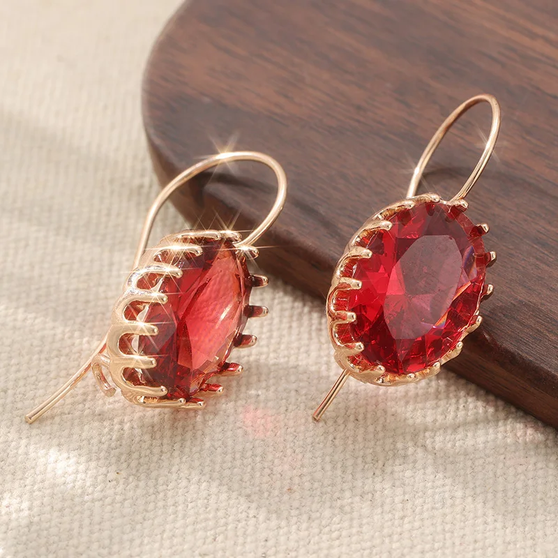 Romantic Translucent Red Synthetic Zirconia Pendant Earrings for Women Marriage Elegant Fashion Anniversary Jewelry Accessories