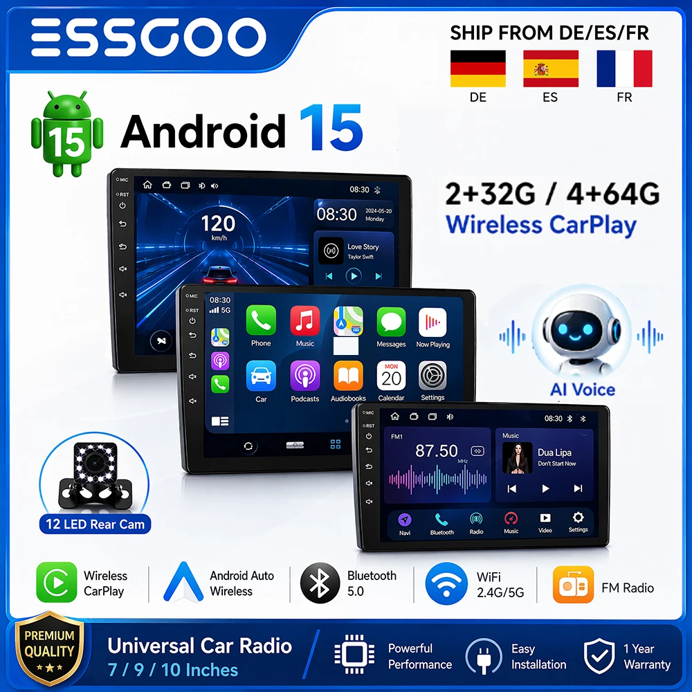 ESSGOO 2 Din Android Auto Radio Carplay 7 9 10 Zoll Auto Multimedia Video Player Stereo Radio GPS Für Tesla stil Nissan Hyundai