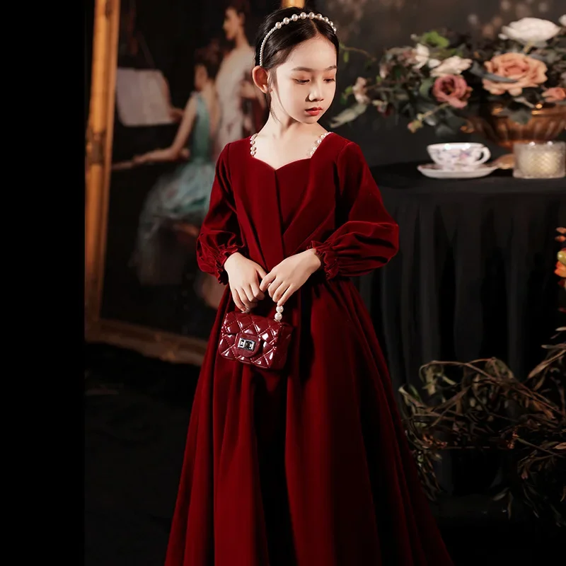 Teen Girls elegant Long Velvet Dress Casual Dress Party Dress for kids Evening Gowns Christmas Wedding Holiday Children Clothes