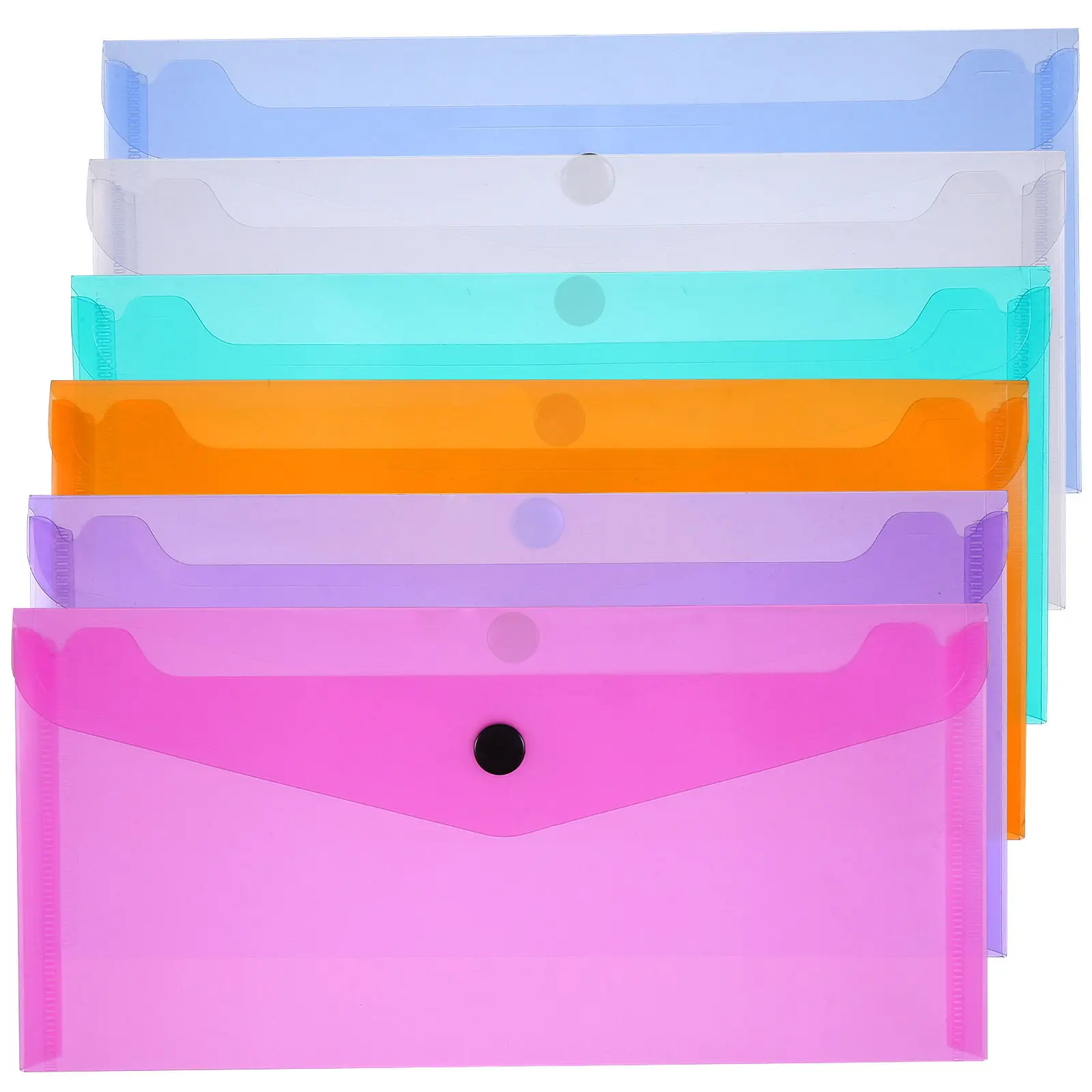 

Набор из 6 пластиковых прозрачных папок-конвертов с застежкой-кнопкой, легкие, удобные для переноски, для файлов, бумаг и документов