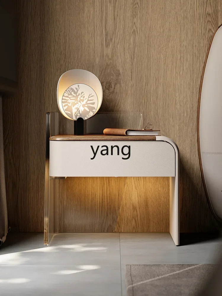 Yjq Bedside Table Advanced Sense Teak Bedside Cabinet Modern Light Luxury Creative