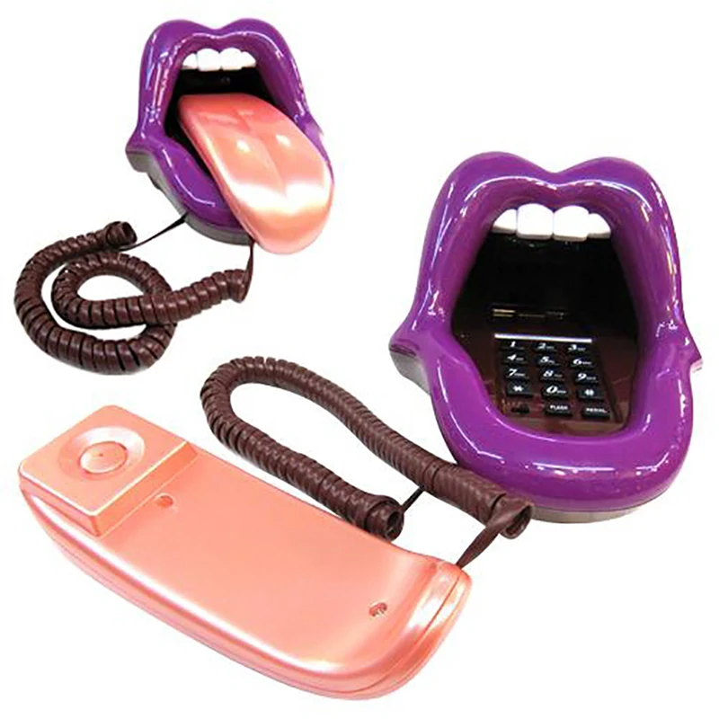 Novelty Tongue Stretching Sexy Lips Mouth Corded Phone Telephone with LED Indicator, Audio / Pulse Dial, Mini Landline Telephone