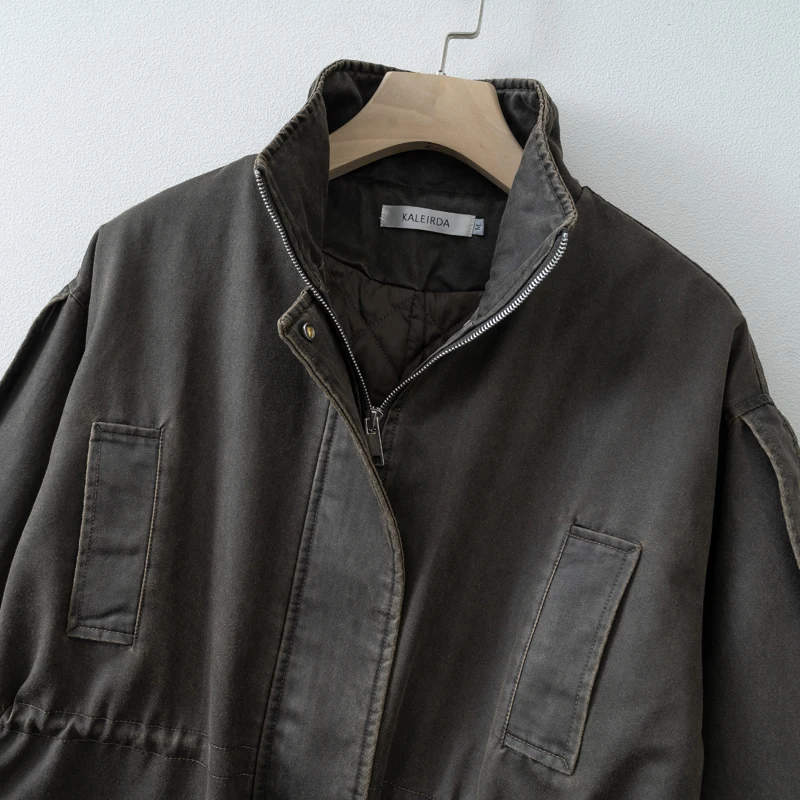 Women's Vintage Utility Jacket - Casual Drawstring Waist Coat