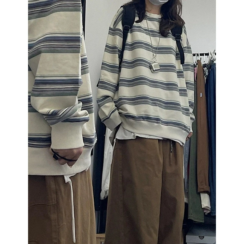 

Женская тонкая толстовка Slim Fit с длинным рукавом и круглым вырезом, осенняя новинка, в стиле колор-блок, ретро, свободный крой, без капюшона, повседневная рубашка