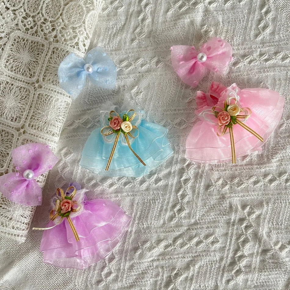 

LLabubu 15/17cm Mni Doll Lace Clothing for V1 V2 V3 Working Doll Mesh Dress Hairpin Clothes Replacement Flowers Suit Toy HP01