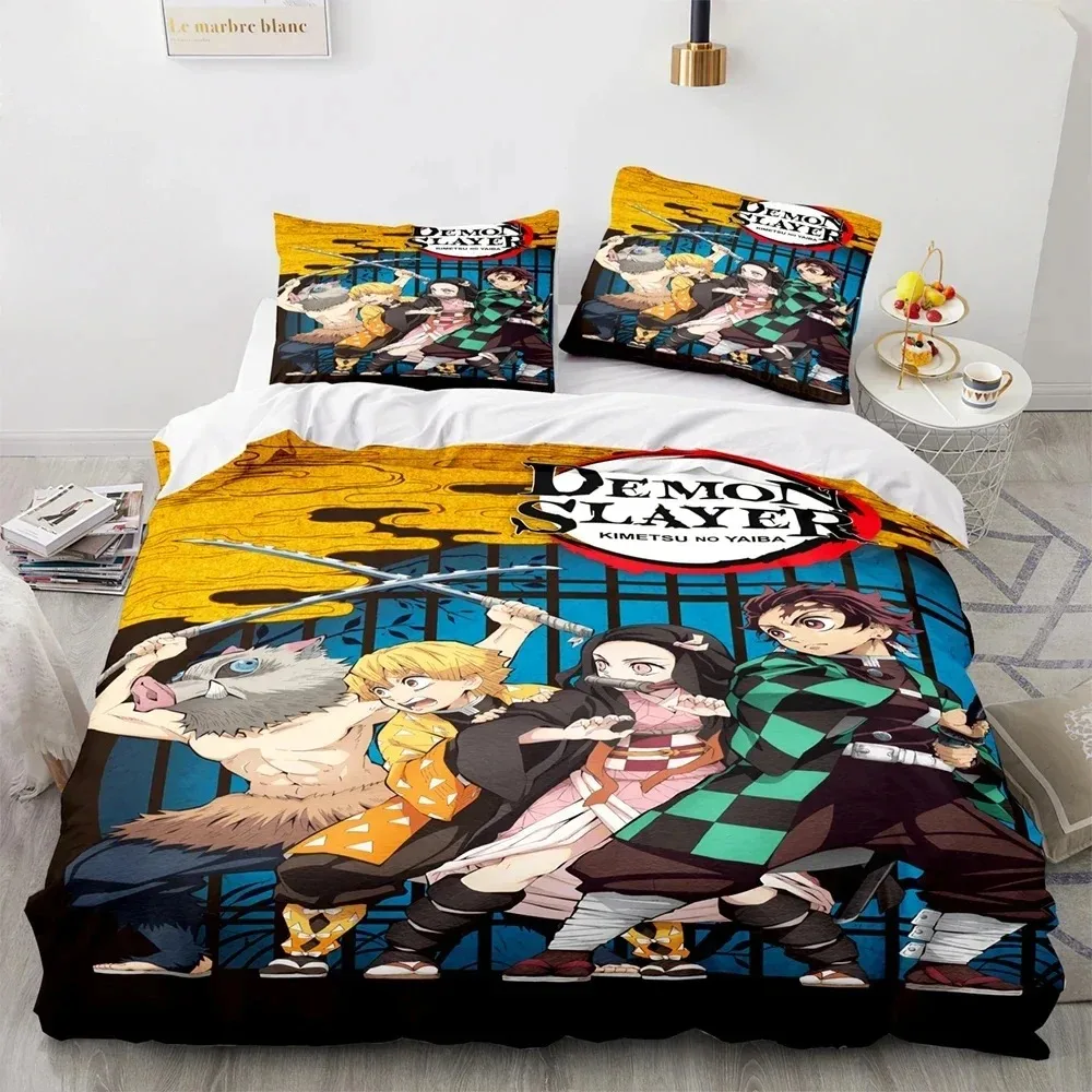 Anime Demon Slayer Kamado Tanjirou Bedding Set Duvet Cover Bed Set Quilt Cover Pillowcase Comforter king Queen Size Boys Adult s