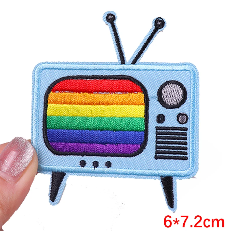 Cartoon Embroidry Patch Camera Tv Patches Op Kleding Ijzer Op Patches Voor Kleding Thermoadhesive Patches Regenboog Brief Sticker