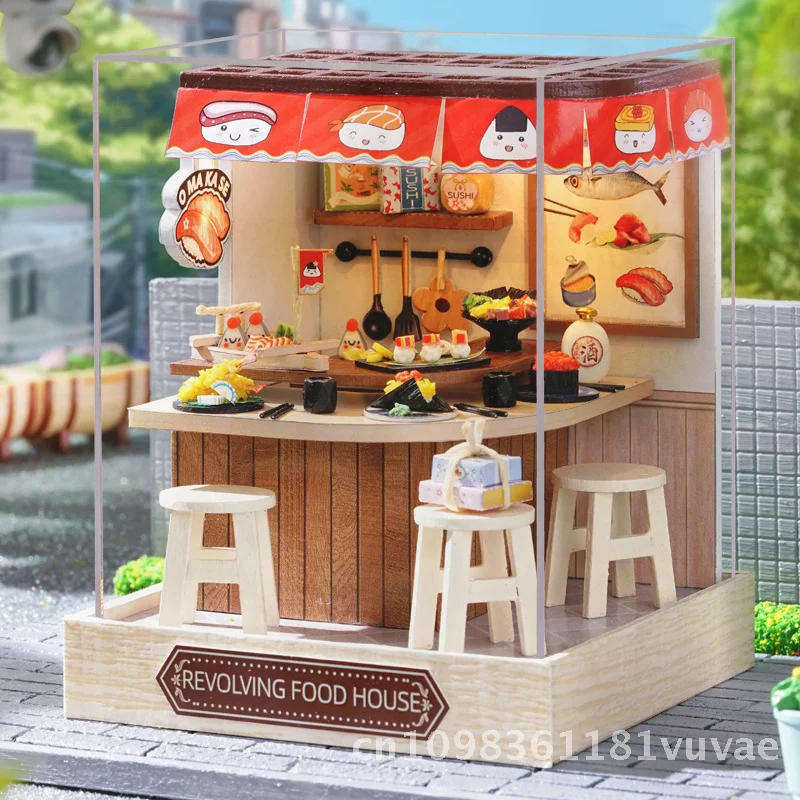 DIY Zhiqu House - Happy One Pavilion Moon Magic Dessert Time & Afternoon Tea Rotary Food Building Set for Adults Wooden Model