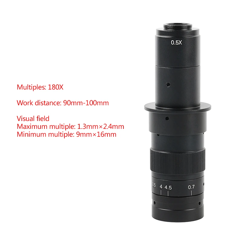 100X 120X 130X 160X 180X 200X 300X 320X 360X 500X 600X 105X Adjustable Zoom C-mount Monocular Lens 50mm Install Diameter