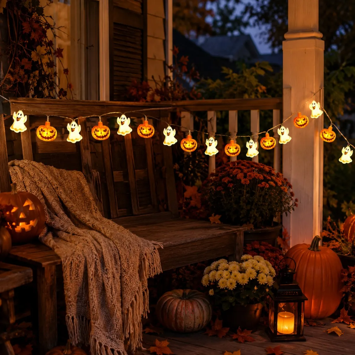 1 Stück 10/20 LED Halloween Geister- & Kürbis-Lichterkette, gemischte Formen, LED-Lichterkette für Zuhause, Terrasse, Bar, Gothic-Feiertagsparty-Dekoration – Detail 8