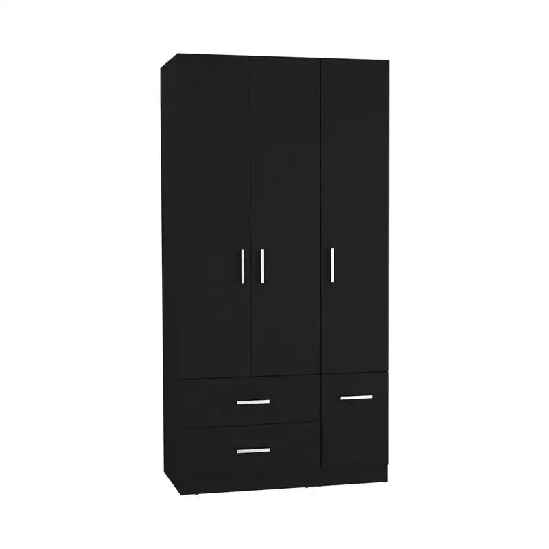 Armario de 71" de alto con 2 cajones, 4 puertas, 3 gabinetes, 6 estantes y barra colgante para almacenamiento de ropa de dormitorio
