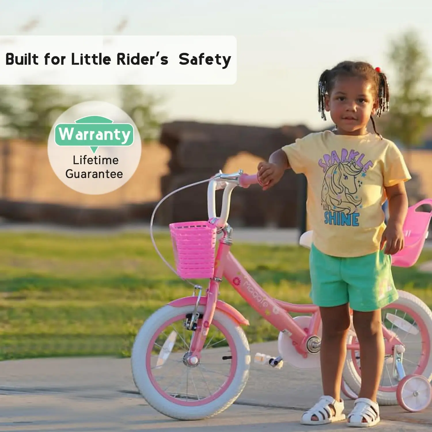 Maggie Girls Bike, 16 Cal rower dla dzieci dla dzieci w wieku od 2 do 13 lat, w stylu księżniczki rower dziecięcy z fotelikiem dla lalek, koszykiem i pociągiem