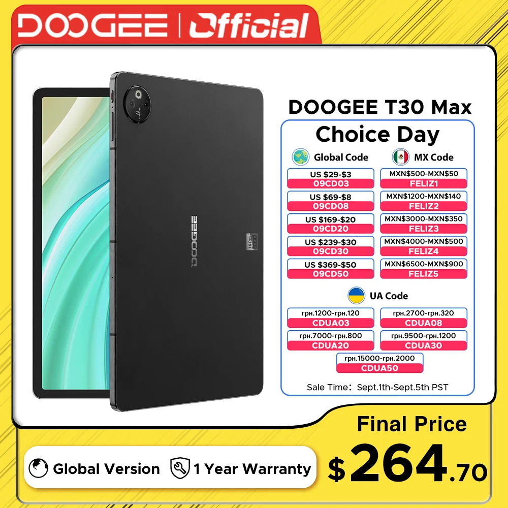 DOOGEE T30 Max Tablet Android 14 12,4" 4K 20 GB (8 + 12) 512 GB 50 MP Podwójny aparat Stop aluminium Nano Unibody 10800 mAh 33 W Szybka zmiana