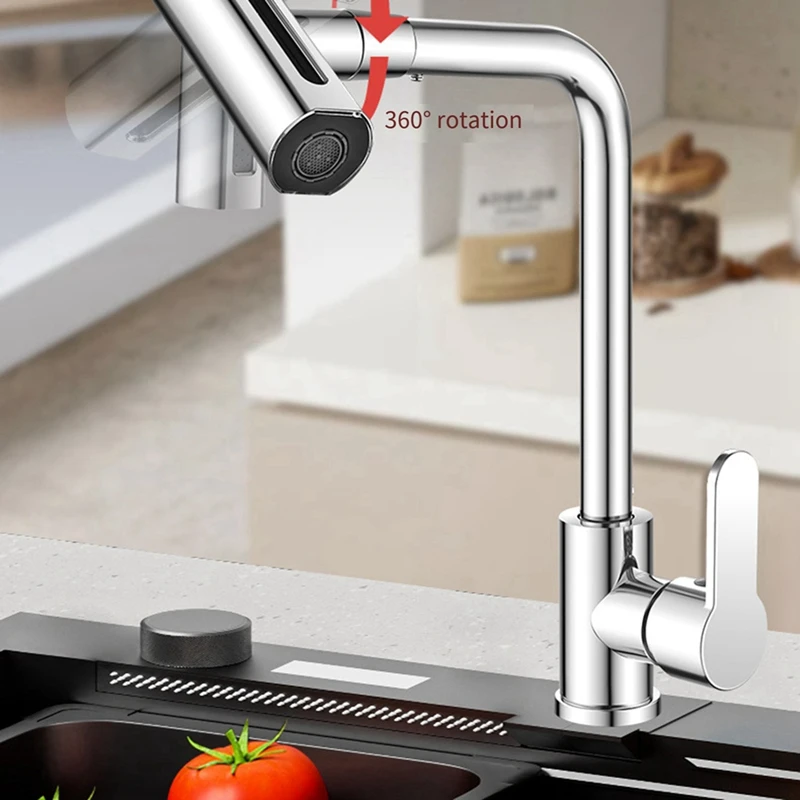 4 Modes Waterfall Kitchen Faucet Stream Sprayer Hot Cold Single Hole Deck Mounted Water Sink Mixer Wash Tap