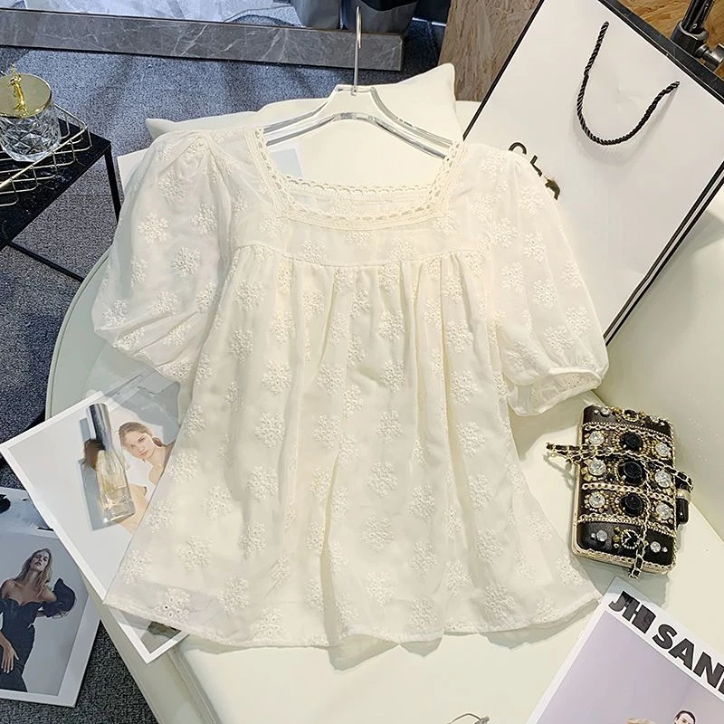 Blouse Women Summer Casual Solid Embroidery Retro Ins Design Loose Lovely All-match Streetwear Simple Office Ladies Ulzzang Soft