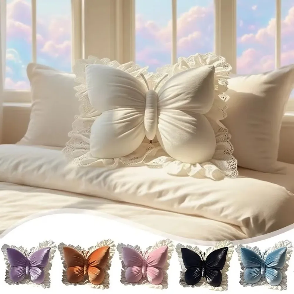 

Soft Plush Butterfly Pillow Lace Edge Modern Minimalist Bow Cushion Ultra Soft Comfortable Breathable Princess Pillow Car