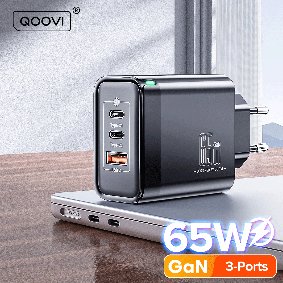 QOOVI 65W GaN Charger USB Type C Fast Charging Quick Charge 4.0 Adapter USB-C PD Charger For Samsung Xiaomi Macbook iPhone ipad