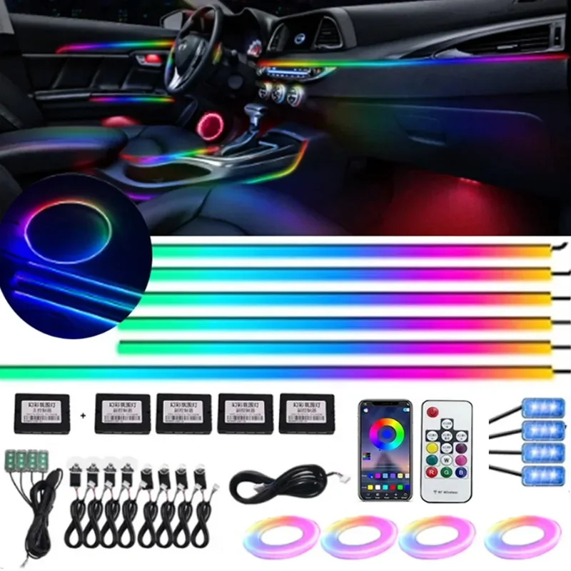 18 / 22 In 1 LED Atmosphere Lamp 213 64 Color RGB Rainbow Acrylic Strip Symphony Streamer Remote Interior Car Ambient Lights 12V