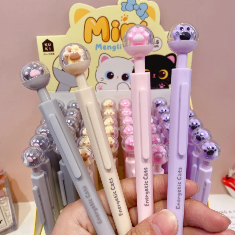 

24pcs/lot Kawaii Cat Pow Press Gel Pen Cute 0.5mm Black Ink Neutral Pens For Writing Office School Supplies