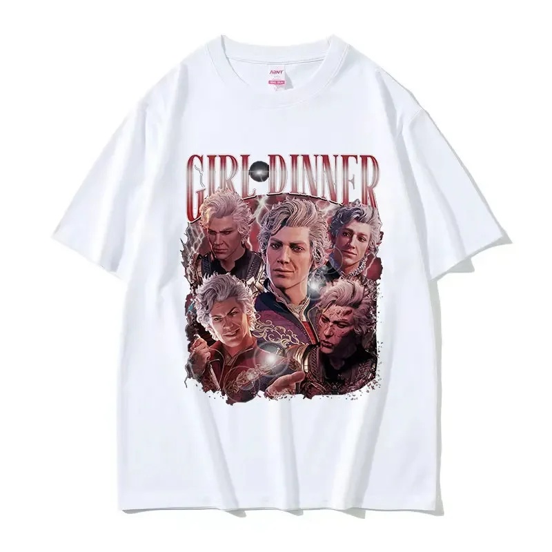 Vintage Astarion Girl Dinner Baldurs Gate Graphic T Shirt Men's Cosplay High Quality Fashion T-shirts Harajuku Oversized T-Shirt