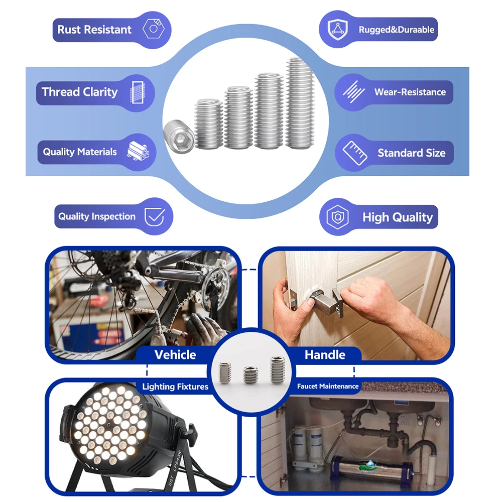 Picture 7: 200Pcs Set Screw Assortment Kit, Stainless Steel Hex Allen Head Socket Grub Screw，Stainless Steel Set Screws M3 M4 M5 M6 M8
