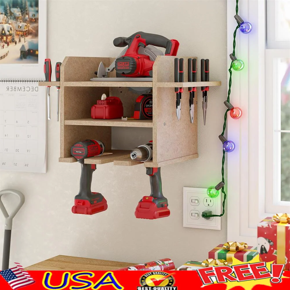 

Narrow Wall Mount Tool Organizer Drills Hammers Cords Drill Bits Circular Saw Storage MDF Durability Clutter-Free Garage