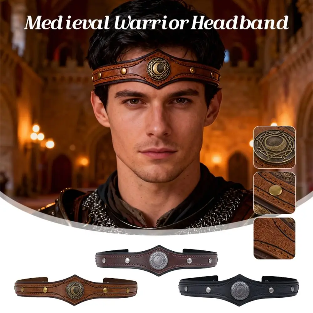 Pu Leather Pu Rivet Headband Embossed Circlet Halloween Cosplay Hairband Headpiece Medieval Style Kings Crown Masquerade Party