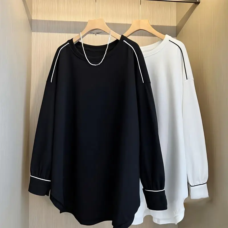 T-Shirts Fashion Loose Casual Solid O-neck Long Sleeve Pullovers Simplicity Spring Autumn Thin Long Sleeve New Women\'s Clothing