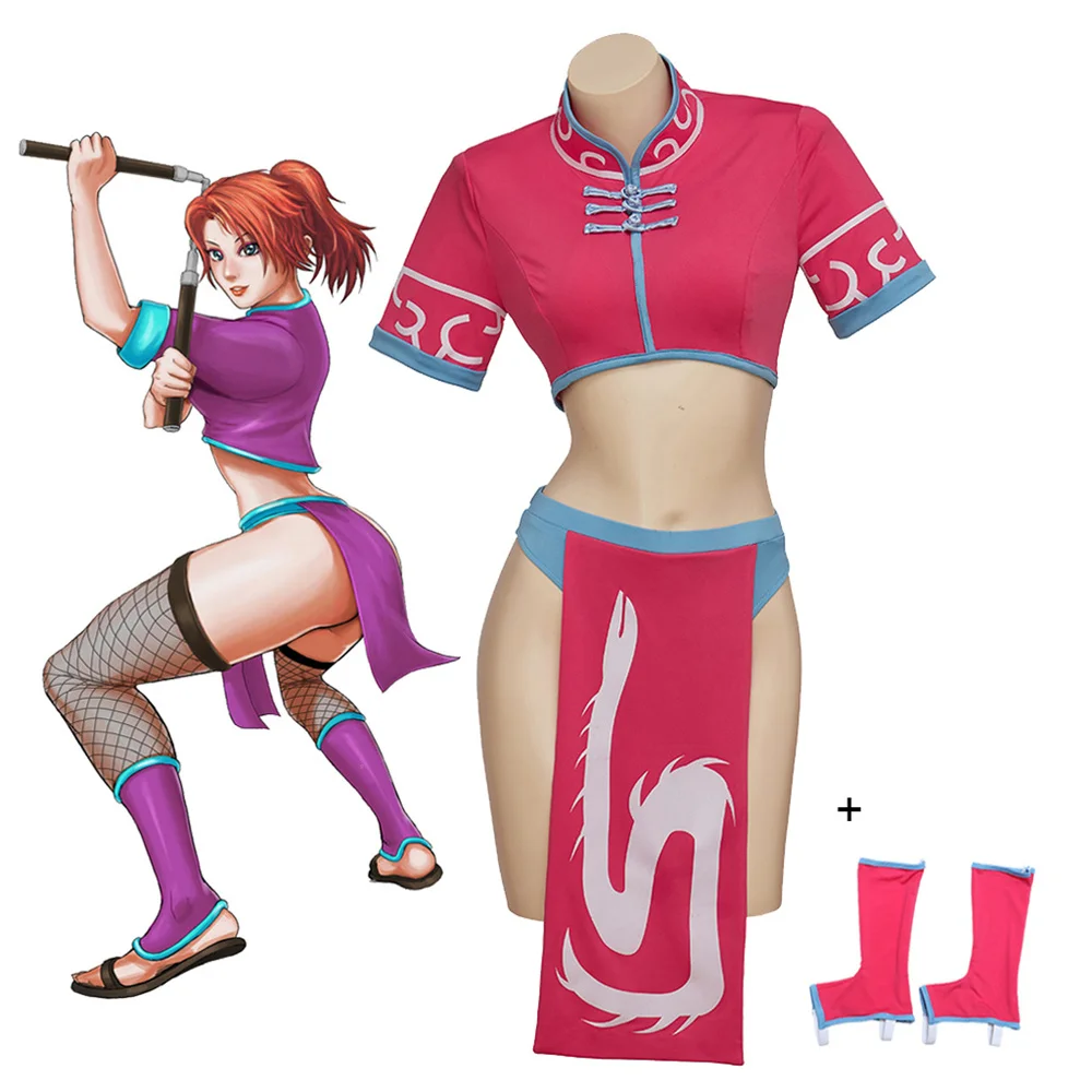 Game Killer Instinct Cosplay Costume Women Sexy Crop Top High Split Skirt Suits Halloween Party Kim Wu Cheongsam Fighting Outfit