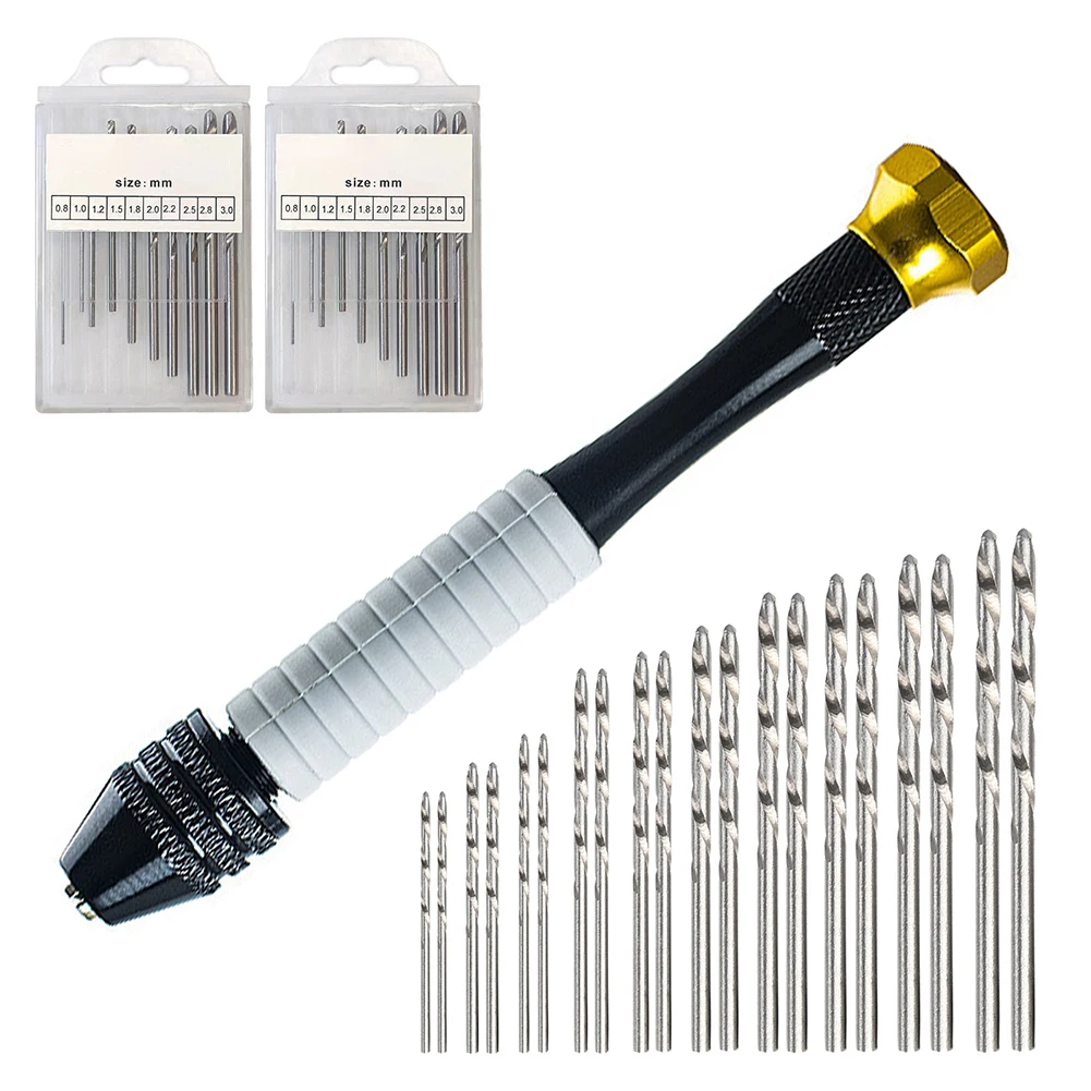 Hand Drill Set With 20 Drill Bits Handle With Non-slip Grip For Jewelry Making Woodworking Tools Twist- Drill Bit